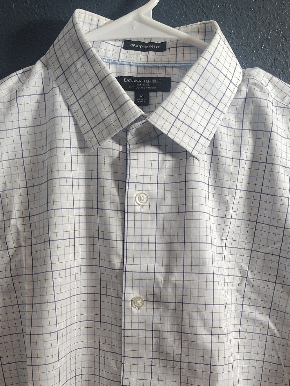 Banana Republic Men's White and Blue Professional Business Preppy Grid Shirt